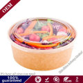 Customized 500ml Disposable Takeaway Salad Round Container Kraft Paper Bowl with Lid